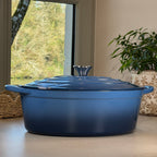 Cocotte ovale en fonte émaillée bleu perle